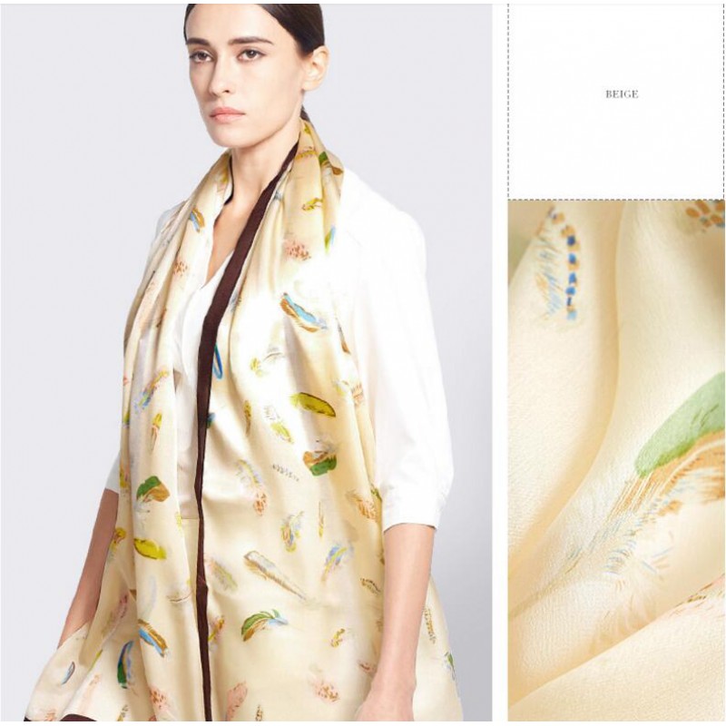 Pure Silk Scarf White Print Women Summer Scarf